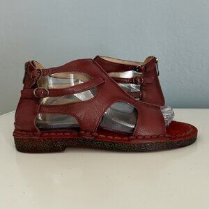 Harssidanzar Womens Red Leather Sandals Size 40 / US 9/9.5